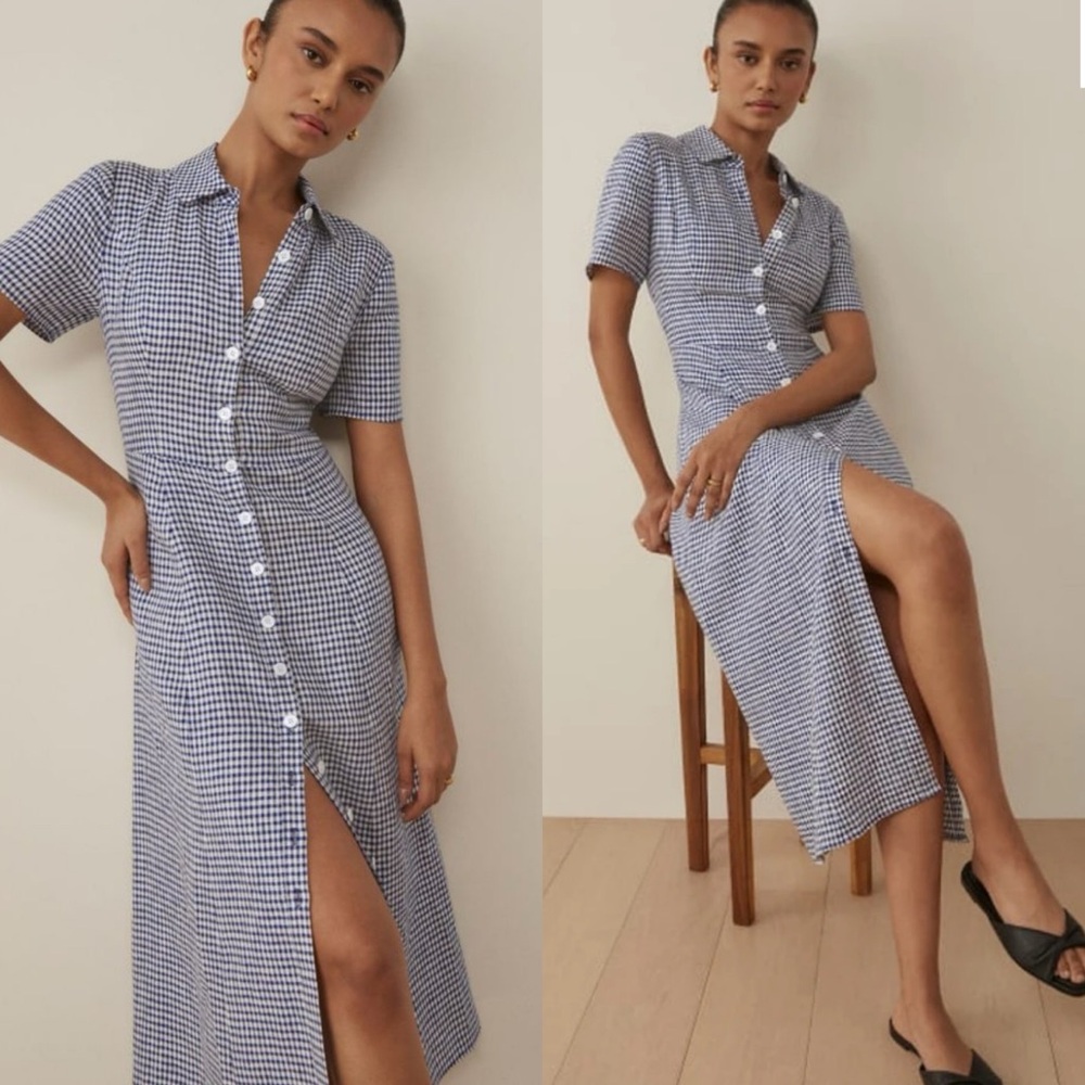 REFORMATION Marianne Gingham Button-Down Midi Dress